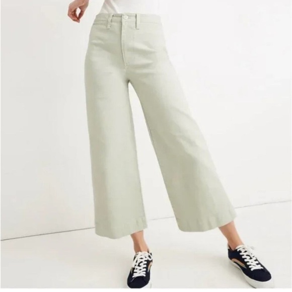 Madewell Emmett Cropped Wide Leg Pants Light Sea Haze Green Size 27 - Picture 1 of 10
